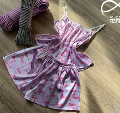 لباس خواب تاپ شورتک ساتن طرح باربی