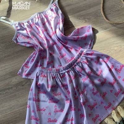 لباس خواب تاپ شورتک ساتن طرح باربی