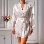 روبدوشامبر کوتاه ساتن دانتل دوزی شده عروس