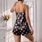 لباس خواب تاپ شورتک ساتن LX طرح بابونه